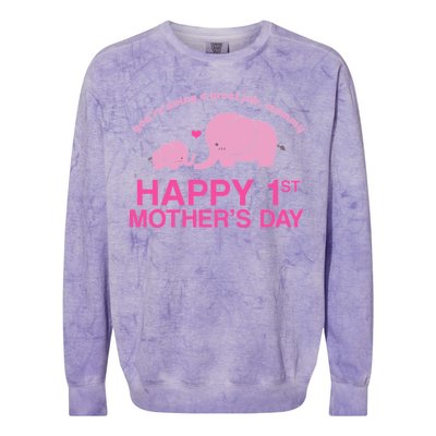 Happy 1st Mothers Day Cute Elephant Colorblast Crewneck Sweatshirt