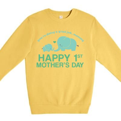 Happy 1st Mothers Day Cute Elephant Premium Crewneck Sweatshirt