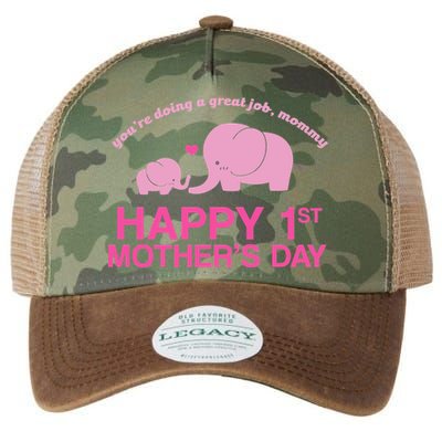 Happy 1st Mothers Day Cute Elephant Legacy Tie Dye Trucker Hat