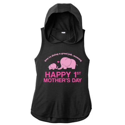 Happy 1st Mothers Day Cute Elephant Ladies PosiCharge Tri-Blend Wicking Draft Hoodie Tank