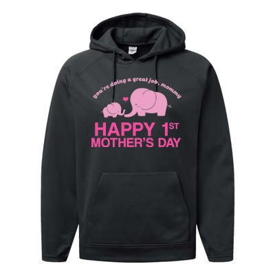 Happy 1st Mothers Day Cute Elephant Performance Fleece Hoodie