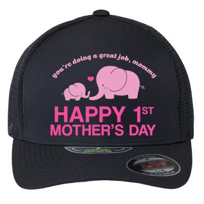 Happy 1st Mothers Day Cute Elephant Flexfit Unipanel Trucker Cap