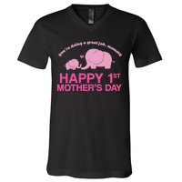 Happy 1st Mothers Day Cute Elephant V-Neck T-Shirt