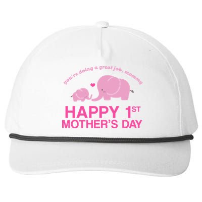 Happy 1st Mothers Day Cute Elephant Snapback Five-Panel Rope Hat