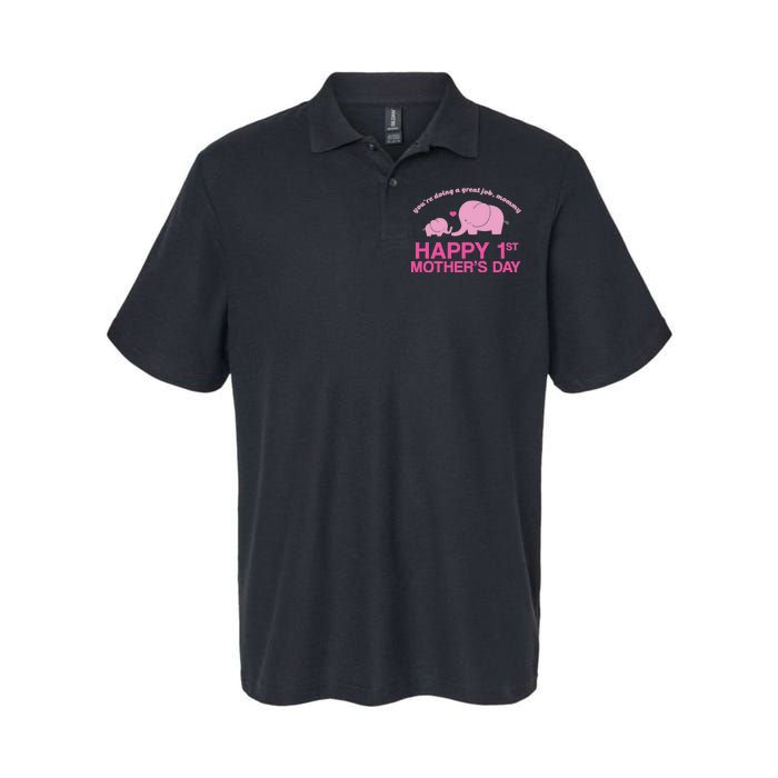 Happy 1st Mothers Day Cute Elephant Softstyle Adult Sport Polo