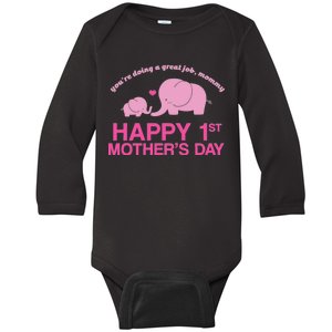 Happy 1st Mothers Day Cute Elephant Baby Long Sleeve Bodysuit