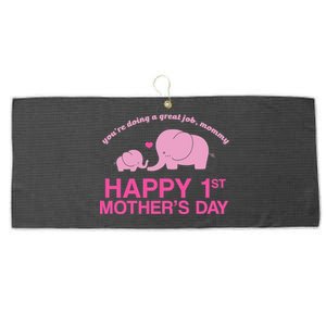 Happy 1st Mothers Day Cute Elephant Large Microfiber Waffle Golf Towel