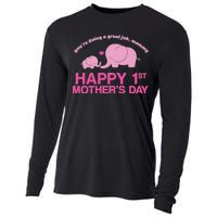 Happy 1st Mothers Day Cute Elephant Cooling Performance Long Sleeve Crew