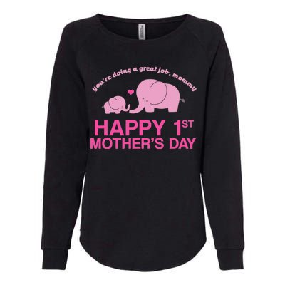 Happy 1st Mothers Day Cute Elephant Womens California Wash Sweatshirt