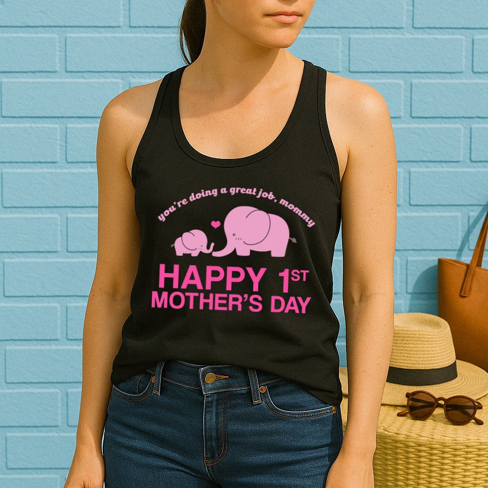 Happy 1st Mothers Day Cute Elephant Womens Tank Top