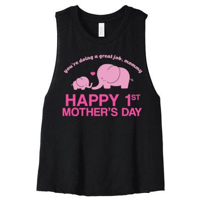 Happy 1st Mothers Day Cute Elephant Women's Racerback Cropped Tank