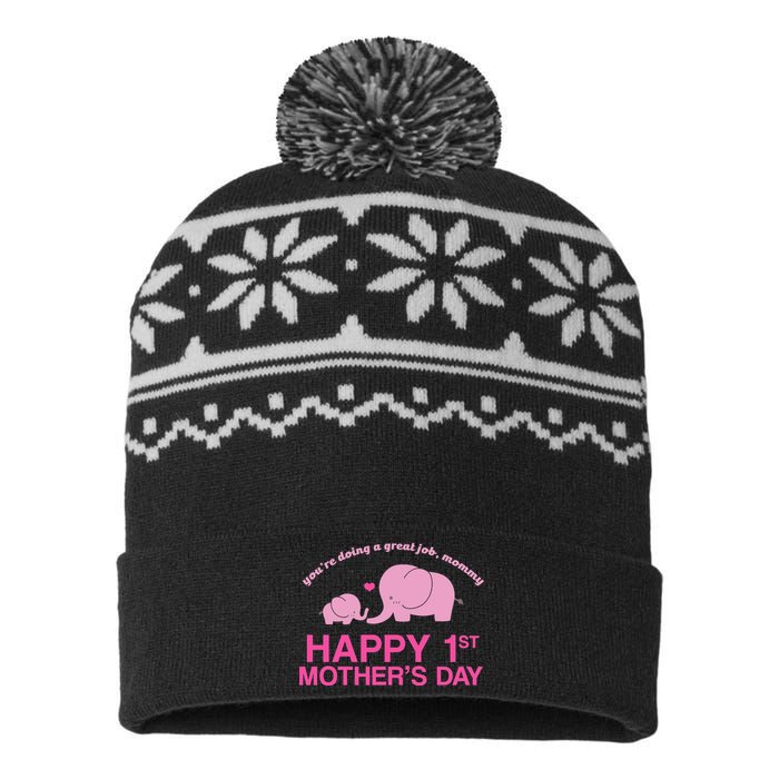 Happy 1st Mothers Day Cute Elephant USA-Made Snowflake Beanie