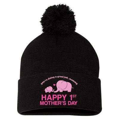 Happy 1st Mothers Day Cute Elephant Pom Pom 12in Knit Beanie