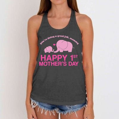 Happy 1st Mothers Day Cute Elephant Women's Knotted Racerback Tank