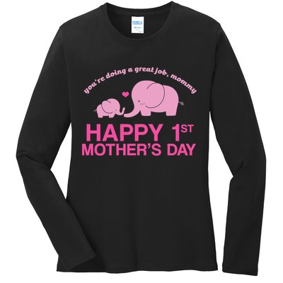 Happy 1st Mothers Day Cute Elephant Ladies Long Sleeve Shirt