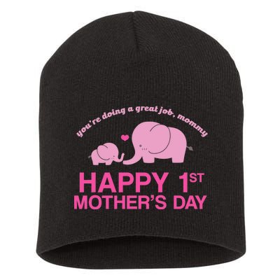 Happy 1st Mothers Day Cute Elephant Short Acrylic Beanie