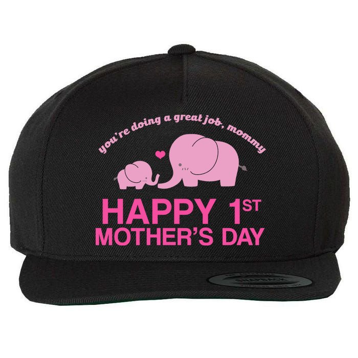 Happy 1st Mothers Day Cute Elephant Wool Snapback Cap