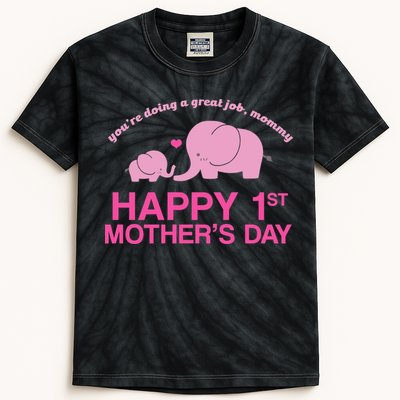Happy 1st Mothers Day Cute Elephant Kids Tie-Dye T-Shirt