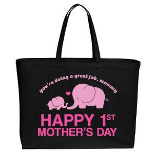 Happy 1st Mothers Day Cute Elephant Cotton Canvas Jumbo Tote