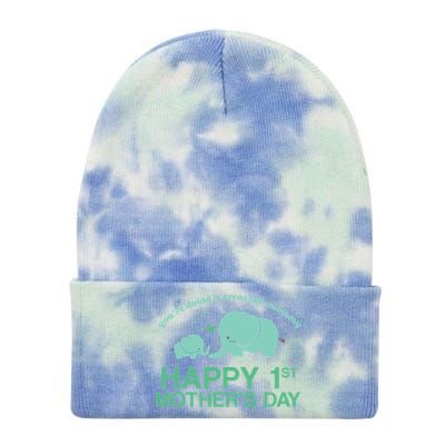 Happy 1st Mothers Day Cute Elephant Tie Dye 12in Knit Beanie