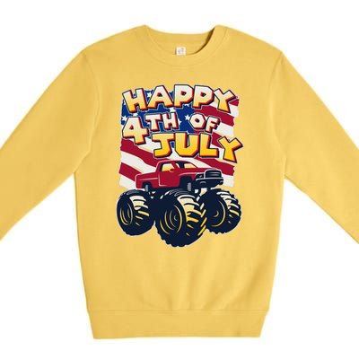 Happy 4th of July USA  America Flag Monster Truck Premium Crewneck Sweatshirt