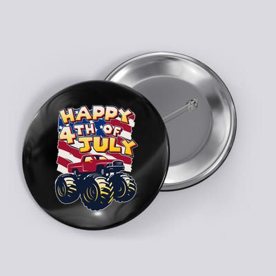 Happy 4th of July USA  America Flag Monster Truck Button