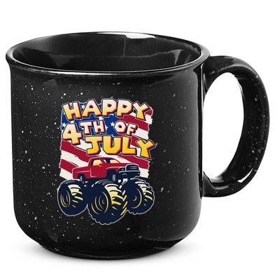Happy 4th of July USA  America Flag Monster Truck 15oz Campfire Ceramic Mug