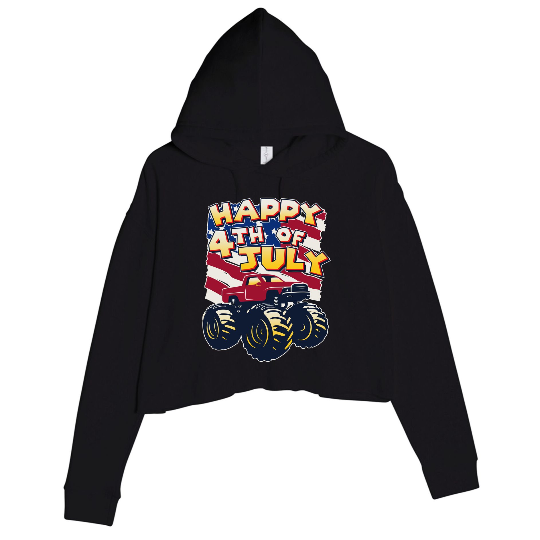 Happy 4th of July USA  America Flag Monster Truck Crop Fleece Hoodie