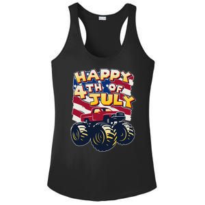 Happy 4th of July USA  America Flag Monster Truck Ladies PosiCharge Competitor Racerback Tank