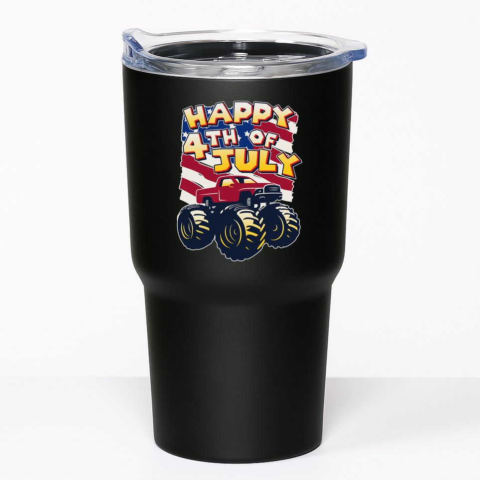 Happy 4th of July USA  America Flag Monster Truck Tumbler