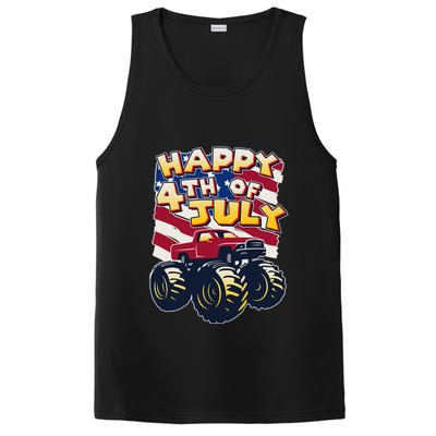 Happy 4th of July USA  America Flag Monster Truck PosiCharge Competitor Tank