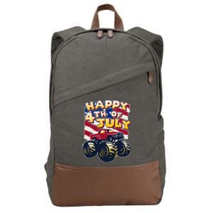 Happy 4th of July USA  America Flag Monster Truck Cotton Canvas Backpack