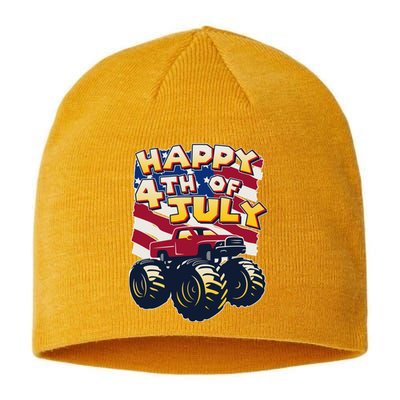 Happy 4th of July USA  America Flag Monster Truck Sustainable Beanie