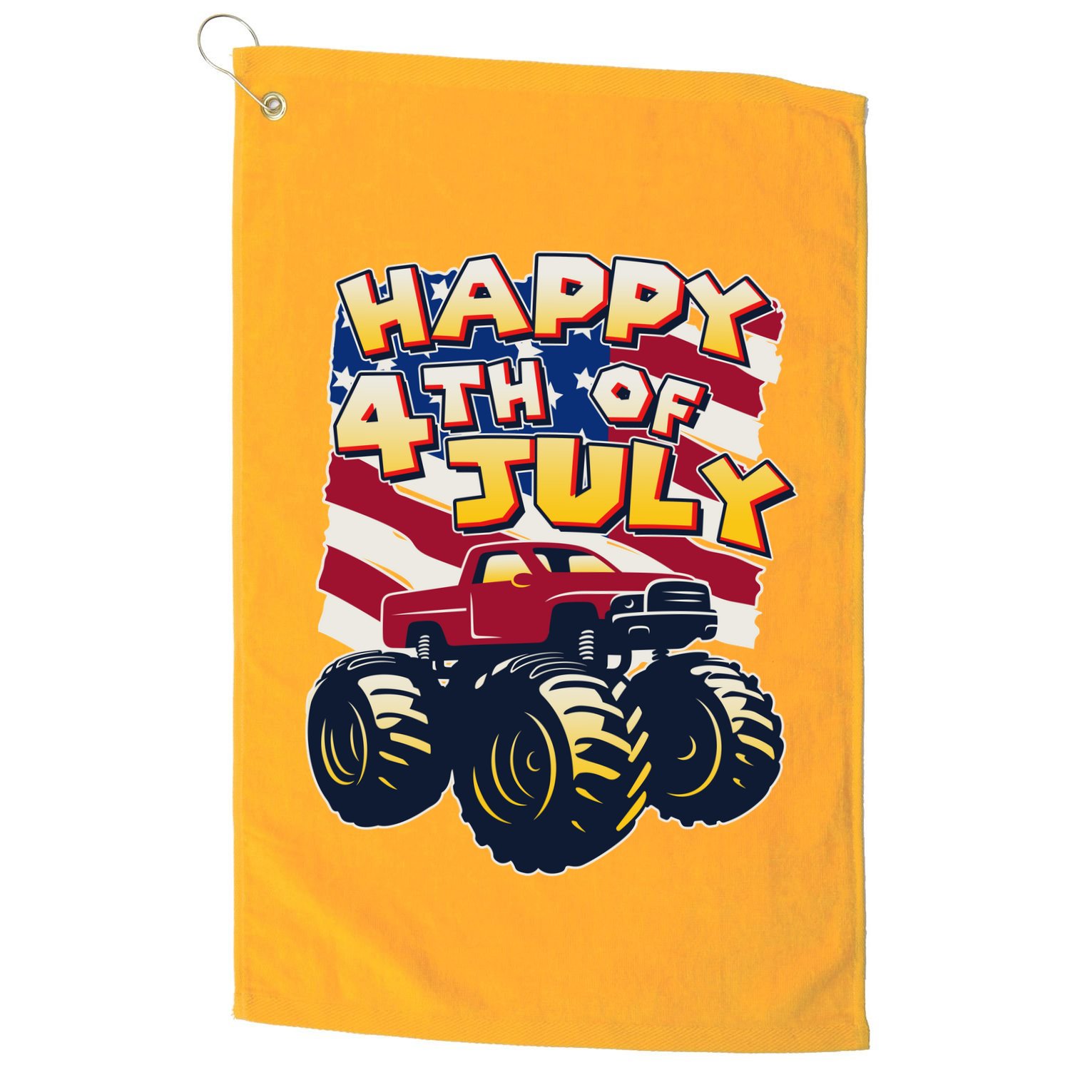 Happy 4th of July USA  America Flag Monster Truck Golf Towel