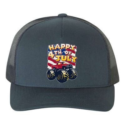 Happy 4th of July USA  America Flag Monster Truck Yupoong Adult 5-Panel Trucker Hat