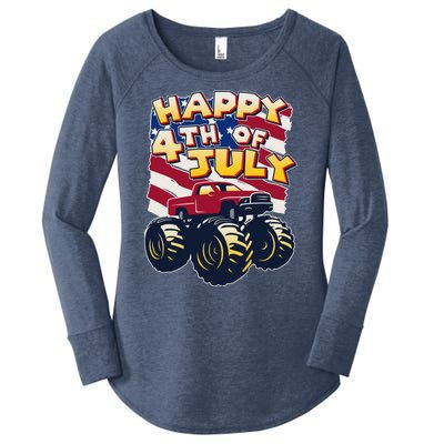 Happy 4th of July USA  America Flag Monster Truck Women's Perfect Tri Tunic Long Sleeve Shirt