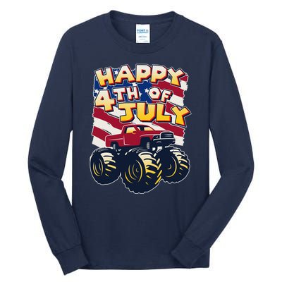 Happy 4th of July USA  America Flag Monster Truck Tall Long Sleeve T-Shirt