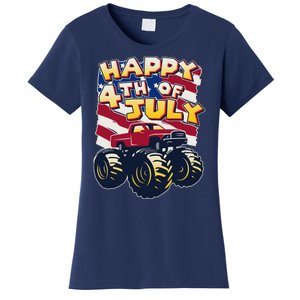 Happy 4th of July USA  America Flag Monster Truck Women's T-Shirt