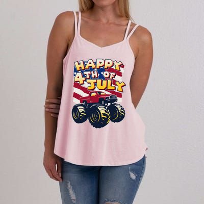 Happy 4th of July USA  America Flag Monster Truck Women's Strappy Tank