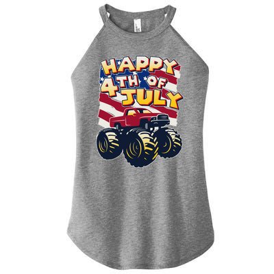 Happy 4th of July USA  America Flag Monster Truck Women’s Perfect Tri Rocker Tank