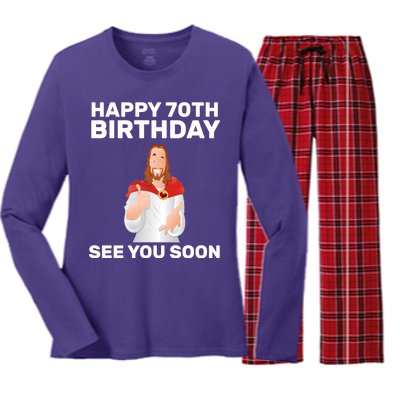 Happy 70th Birthday See You Soon Women's Long Sleeve Flannel Pajama Set 