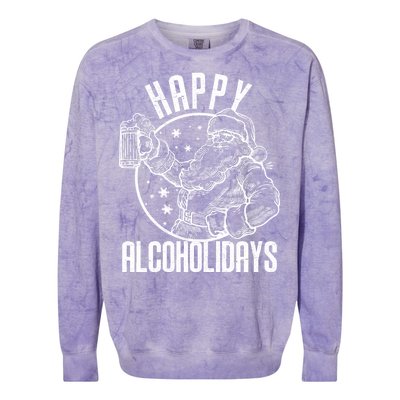 Happy Alcoholidays Christmas Santa Colorblast Crewneck Sweatshirt