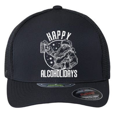 Happy Alcoholidays Christmas Santa Flexfit Unipanel Trucker Cap