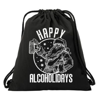 Happy Alcoholidays Christmas Santa Drawstring Bag