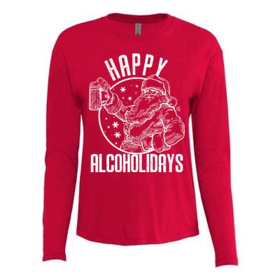 Happy Alcoholidays Christmas Santa Womens Cotton Relaxed Long Sleeve T-Shirt