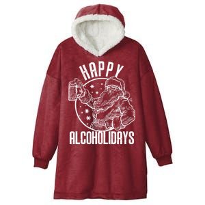 Happy Alcoholidays Christmas Santa Hooded Wearable Blanket