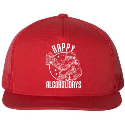 Happy Alcoholidays Christmas Santa Flat Bill Trucker Hat