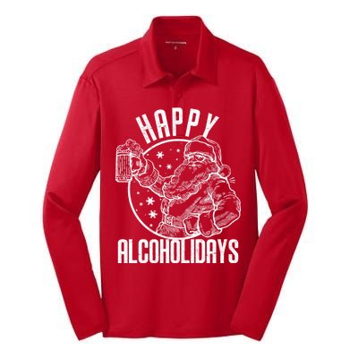 Happy Alcoholidays Christmas Santa Silk Touch Performance Long Sleeve Polo