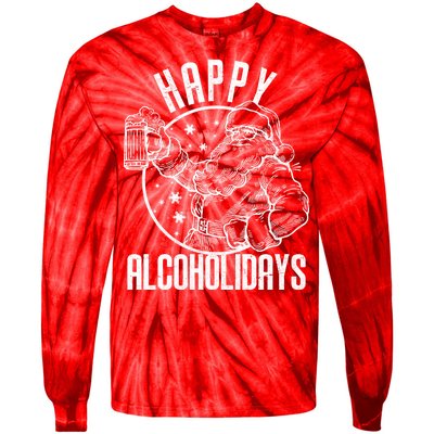 Happy Alcoholidays Christmas Santa Tie-Dye Long Sleeve Shirt