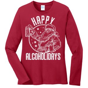 Happy Alcoholidays Christmas Santa Ladies Long Sleeve Shirt